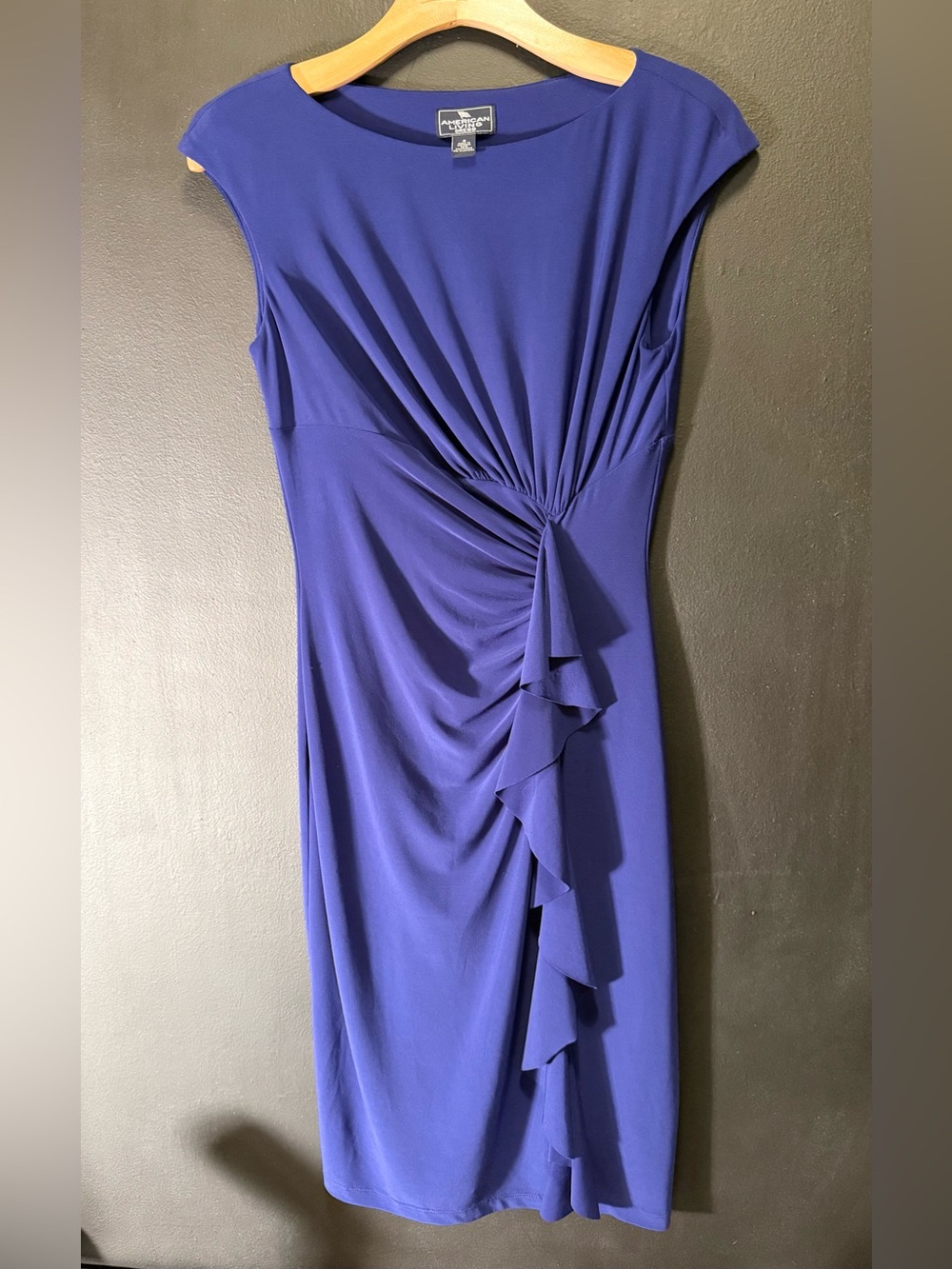 American Living Deep Blue Ruched Midi Dress